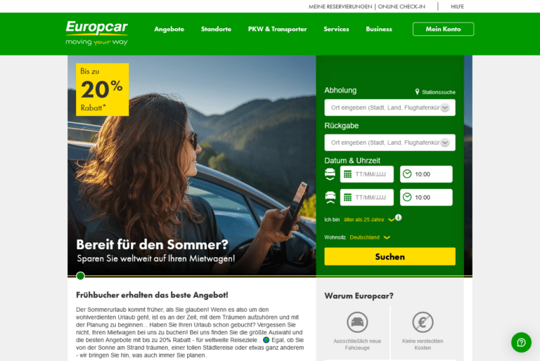 Bis zu 20% Frühbucher-Rabatt bei Europcar